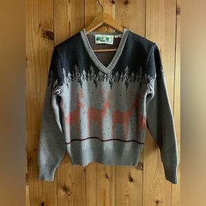 Vintage Wool Reindeer Forest Christmas Sweater Large